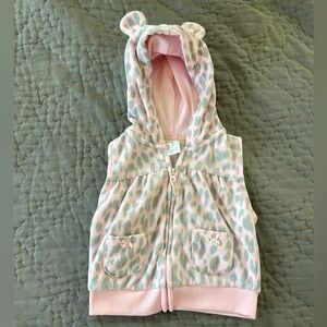 Carter’s fleece zippered hooded gray & pink leopard print vest with ears size 9m